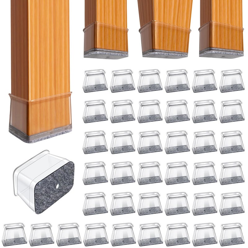 BUMACO Chair Leg Floor Protectors Rectangle Chair Leg Protectors for Hardwood Floors Silicone Pads Covers to Protect Floors(Clear-40 Pcs, Rectangle M Fit (W:3/4"" ~ 1"",L:1-1/8""~1-1/2"") - Image 1